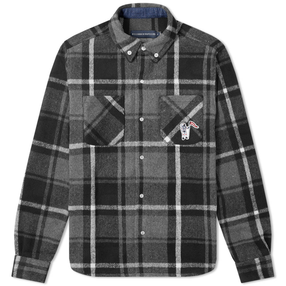 Ready to explore the winter season in true lumberjack style, this plaid shirt from Billionaire Boys Club is a patterned style that’s kitted out with a pair of practical chest pockets. Wearing the label’s astronaut mascot with pride at its chest, the warm mid-layer combines a sense of classic Americana with accents of space age exploration. 
 
100% Polyester
Button Down Collar 
Press Stud Closure 
Astronaut Appliqué 
2 Patch Pockets 
Curved Hem