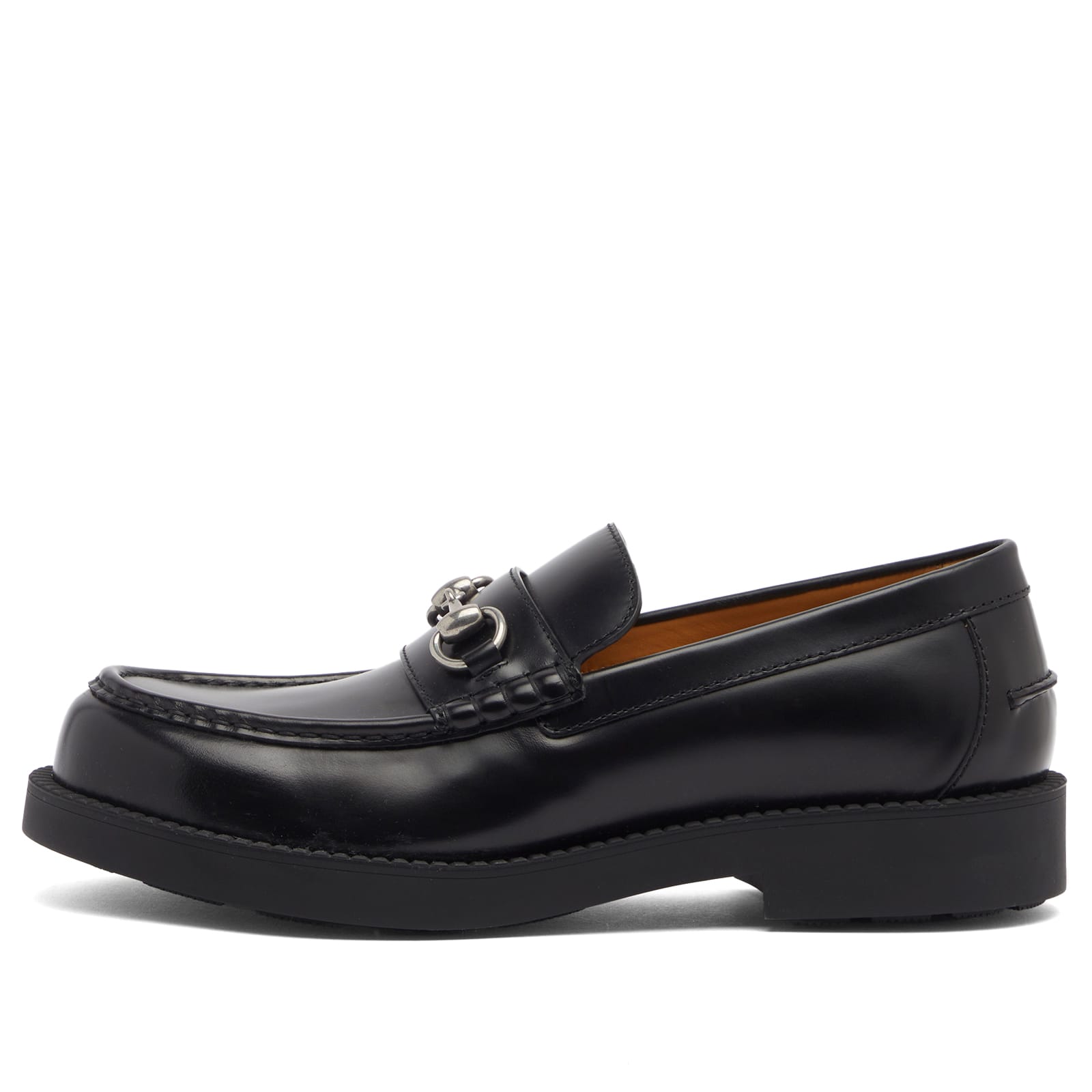 Gucci Men's Rubber Sole Tempe Horsebit Leather Loafer Black