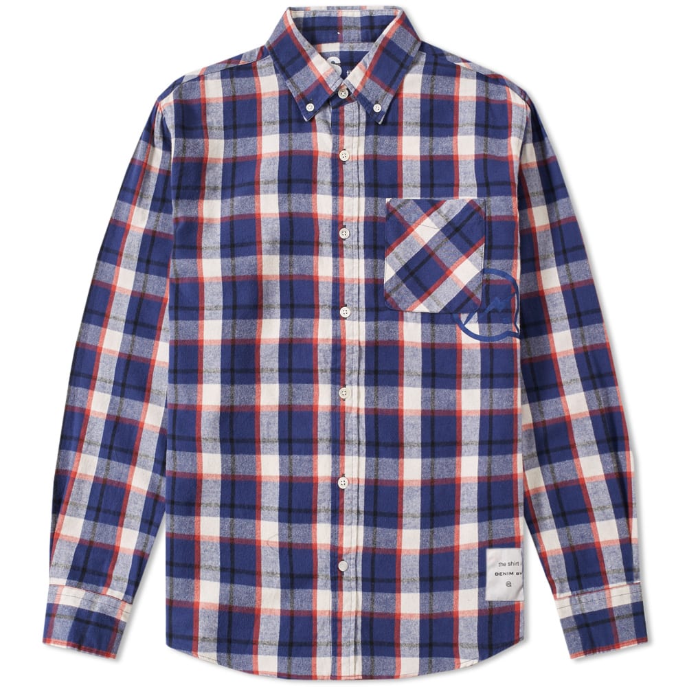 Denim by Vanquish & Fragment Button Down Check Shirt Blue