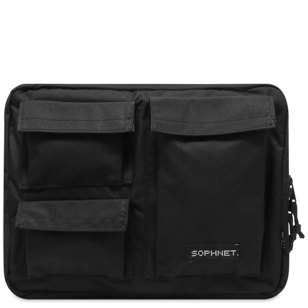 Store your tech essentials securely with SOPHNET.’s black 14-inch case. Made in Japan with a durable Cordura® construction, its internal zip compartment features a reinforced mesh sleeve, while the three front pouches provide plenty of room for chargers and cables. Carry it in-hand, or attach a strap to the back loops and wear it over your shoulder. CORDURA® NylonZip ClosureInternal Mesh Sleeve3 Front PocketsWoven Brand Patch