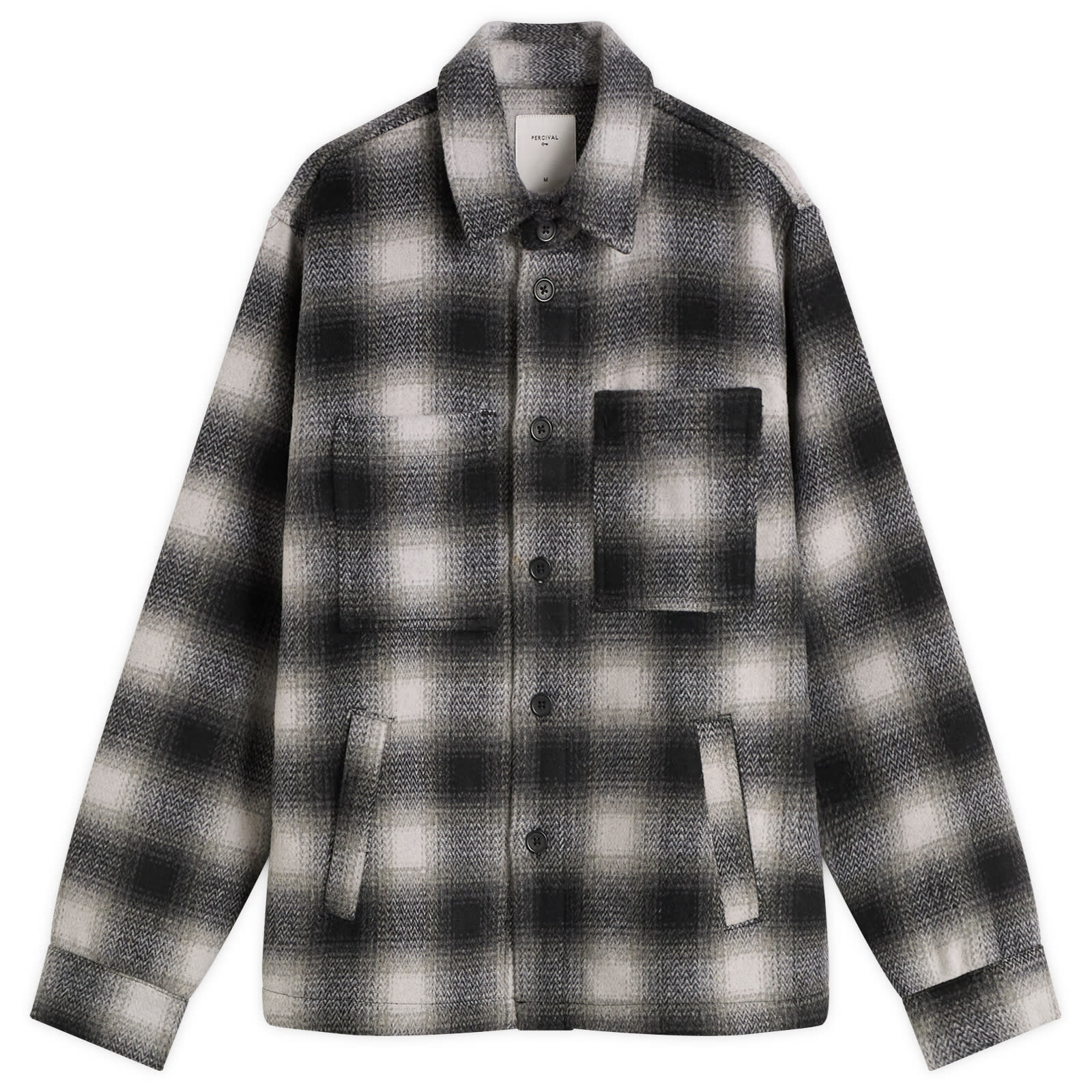 Percival — Men's Check Overshirt in Grey, Size Medium