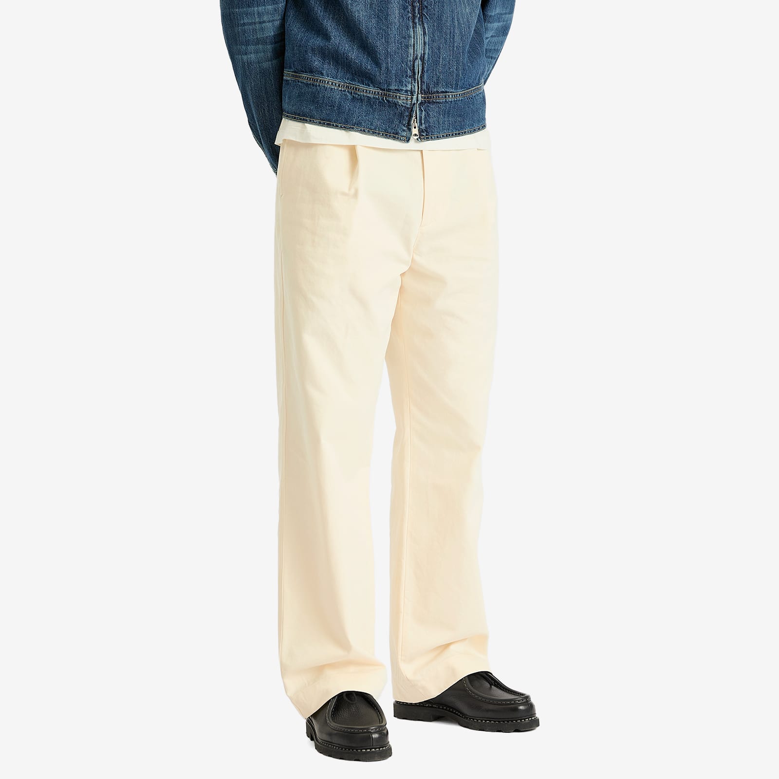 Auralee Men's Washed Finx Chino One-Tuck Pants Ivory White