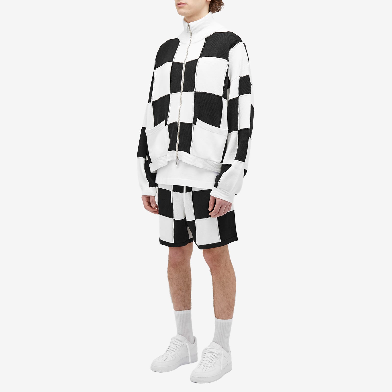 Cole Buxton Men's Checkered Knit Shorts Black/White | CHKSH-BKW