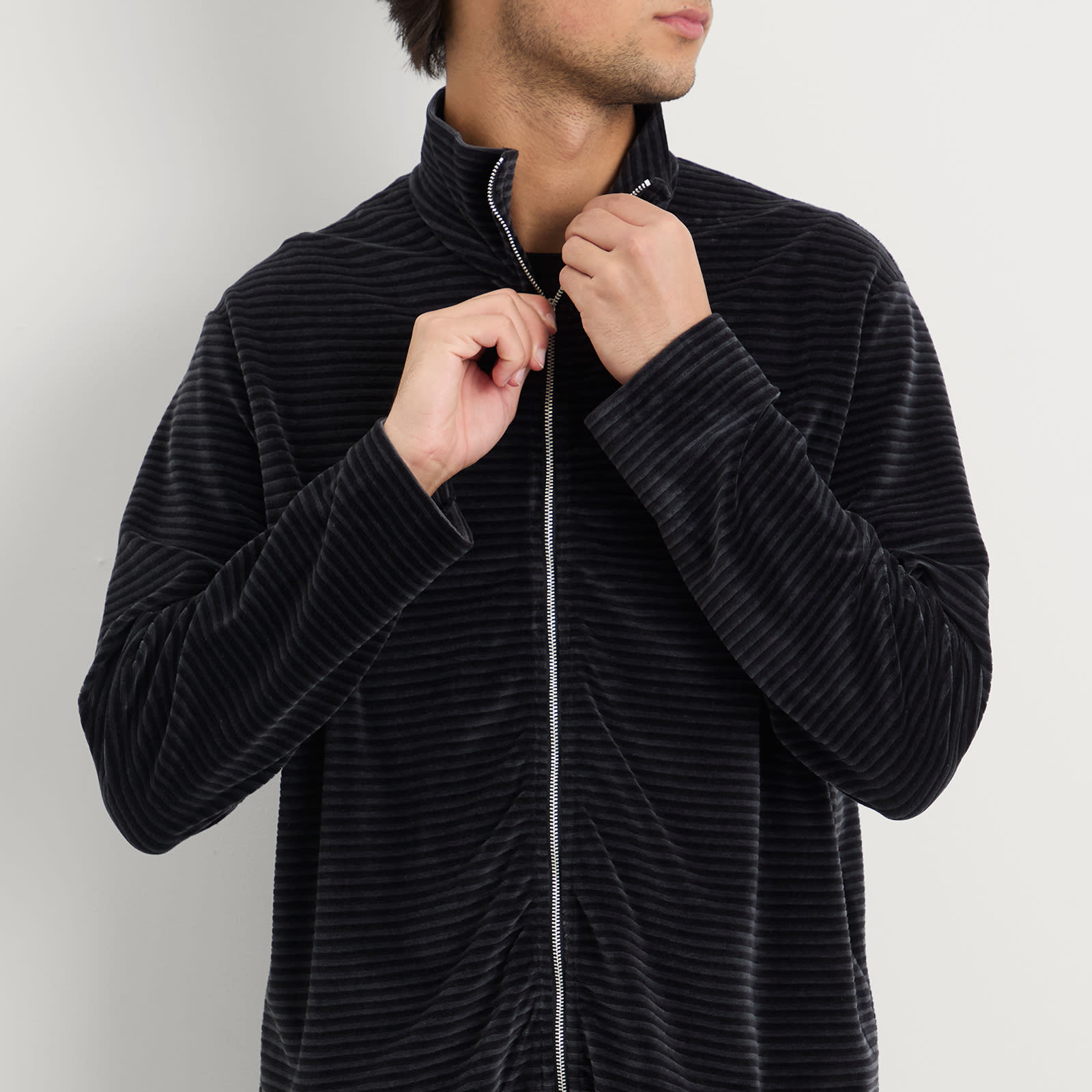 Our Legacy Men's Shrunken Fullzip Polo Phantom Stripe Velour