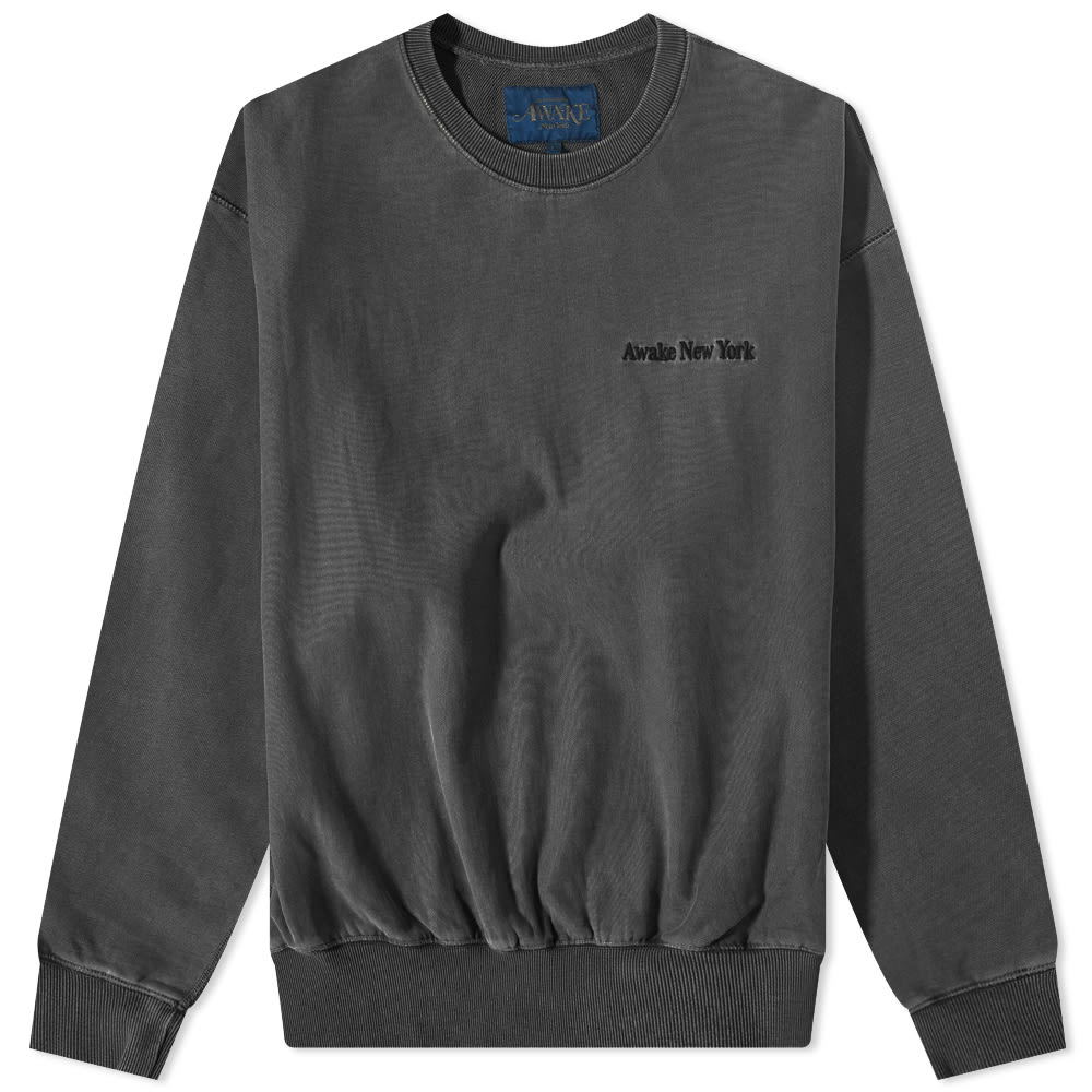 Awake NY Pigment Dyed Embroidered Crew Sweat Black | END. (US)