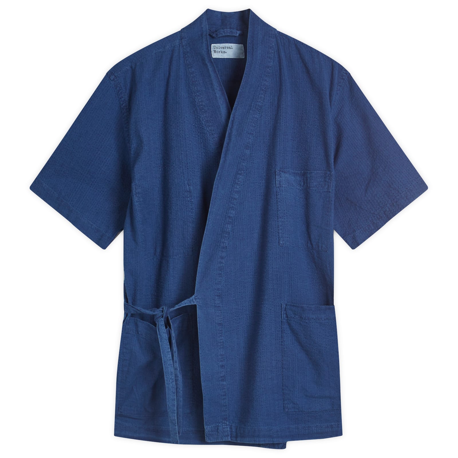 Universal Works Men’s Seersucker Short Sleeve Kyoto Shirt Washed Indigo