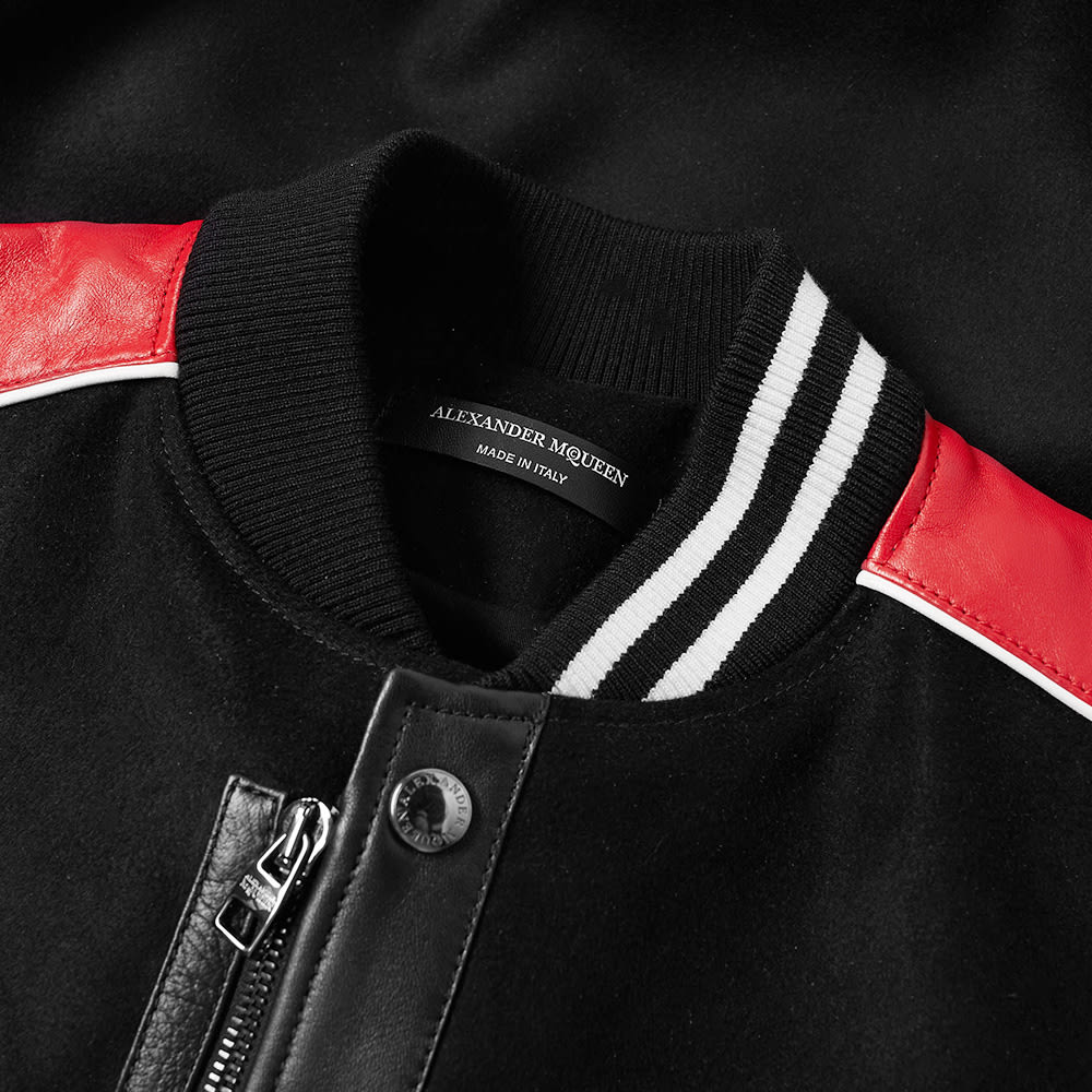 Alexander Mcqueen Leather Sleeve Varsity Jacket Black Red White