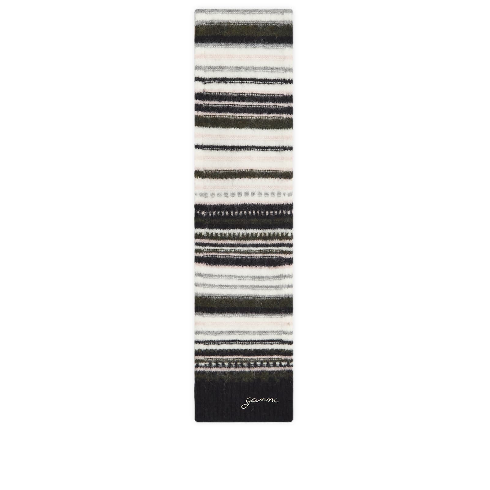 関税送料込♪Ganni/Striped Soft Wool Scarf Black Ganni Striped Soft Wool Scarf Black | END. (US)