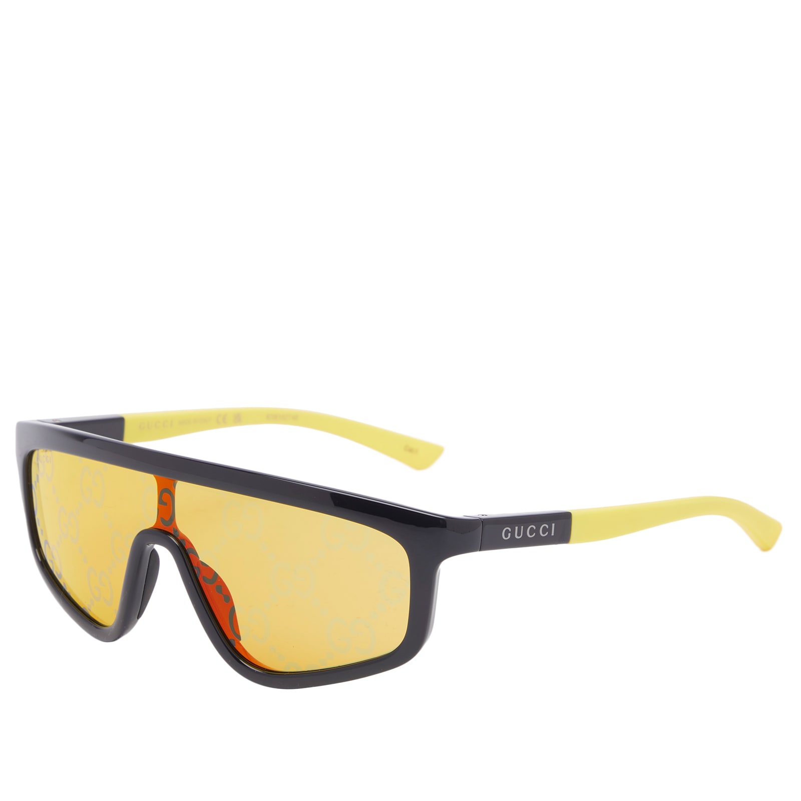 NEW GUCCI GG1736S 004 SHIELD YELLOW UNISEX SUNGLASSES GUCCI NEW Gucci GG1736S Black Orange GG Logo Lens Mask Sunglasses main image 2