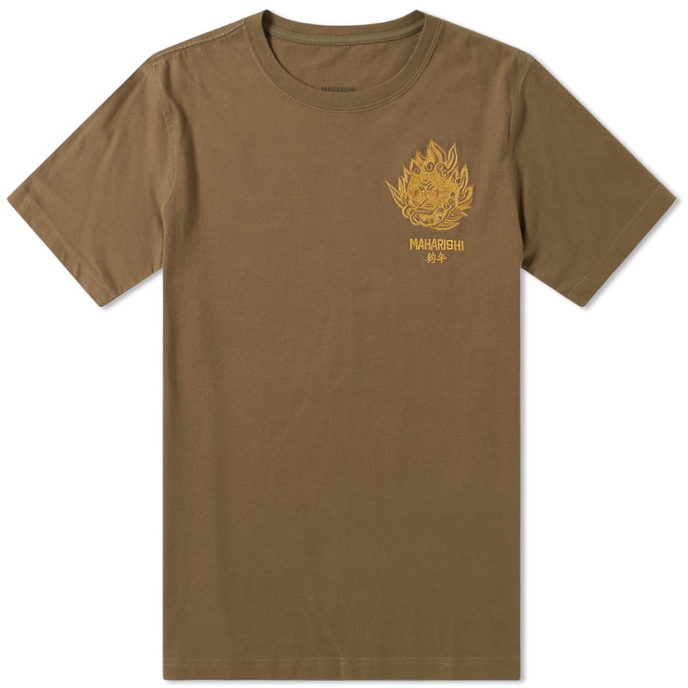 Dressed in a military-influence olive-green, Maharishi share their Komainu t-shirt, made from pure organic cotton. Featuring an embroidered rendering of a “Komainu” or lion-dog, this tee pays homage to traditional Japanese culture. Often placed at the entrance or the inner shrine of Shinto shrines, they are intended to ward of evil spirits, ensuring the safety of the shrine and the sacred objects the shrines are built around.  

100% Organic Cotton
Ribbed Crewneck
Komainu Embroidery
Embroidered Branding