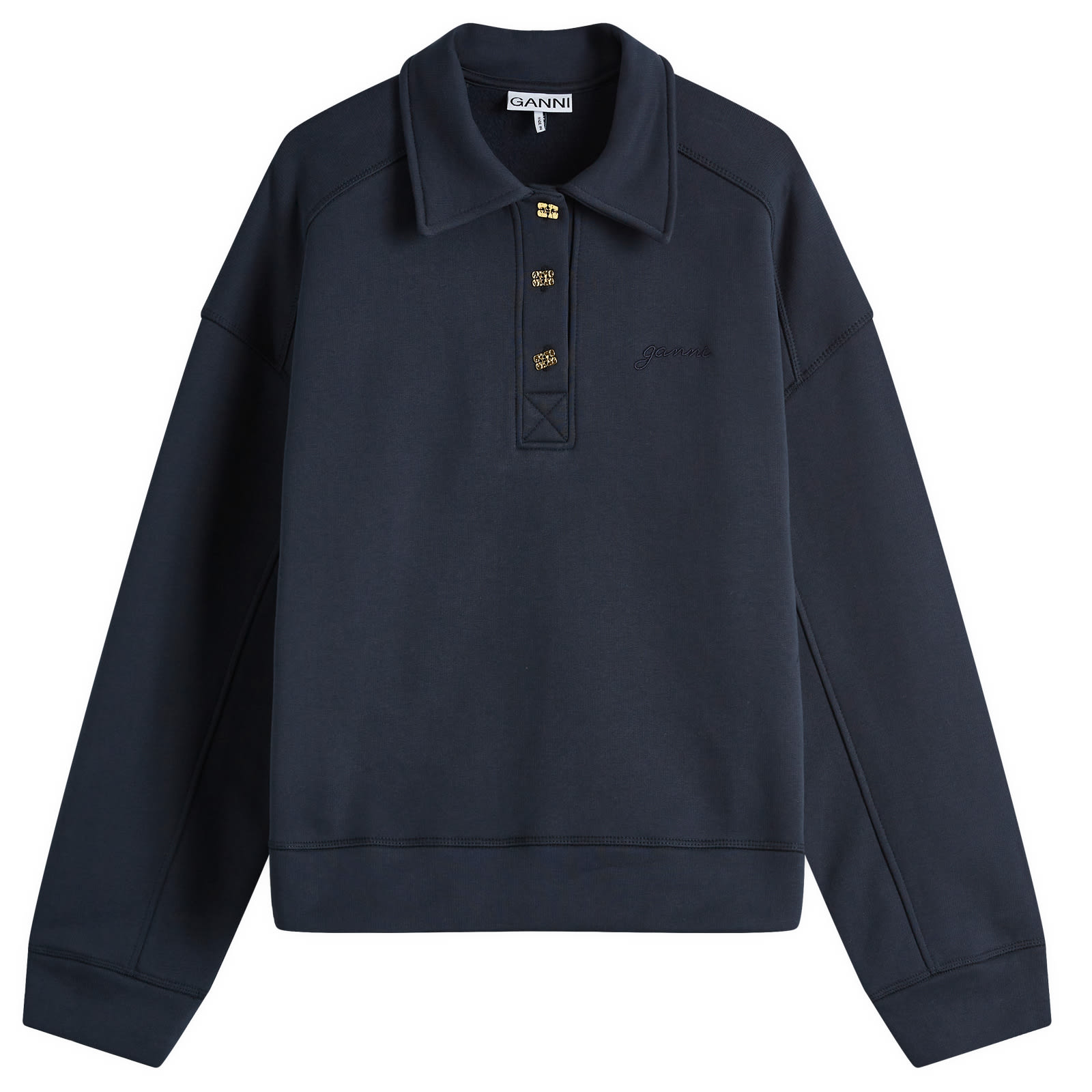 Tシャツ・カットソー GANNI Heavy Fleece Drop Shoulder Polo GANNI Heavy Fleece Drop Shoulder Polo Sky Captain | END. (CA)