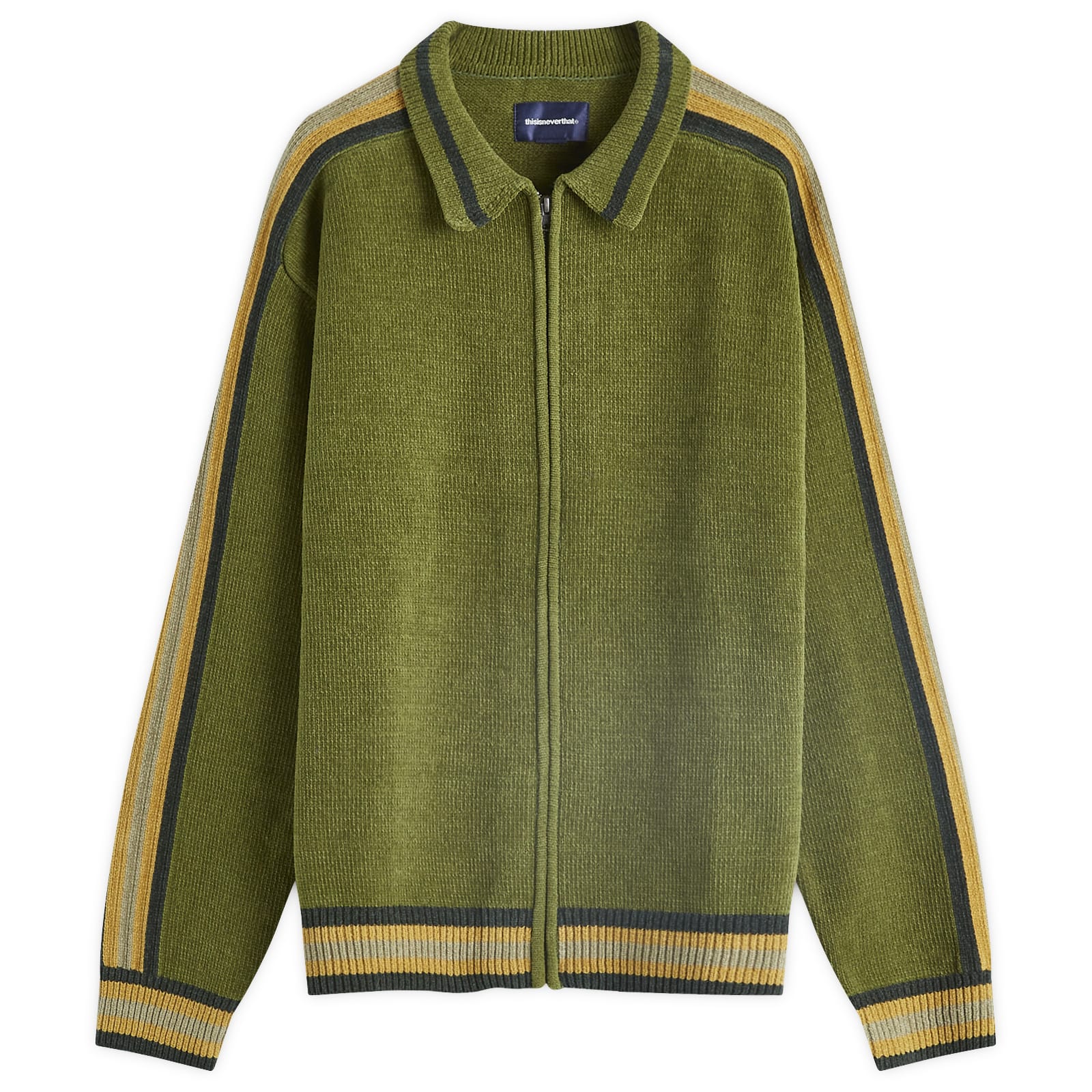 Striped Zip Cardigan Olive