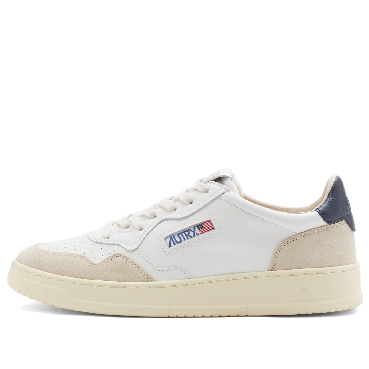 Autry 01 Low Leather and Suede Sneaker White & Navy | END. (US)