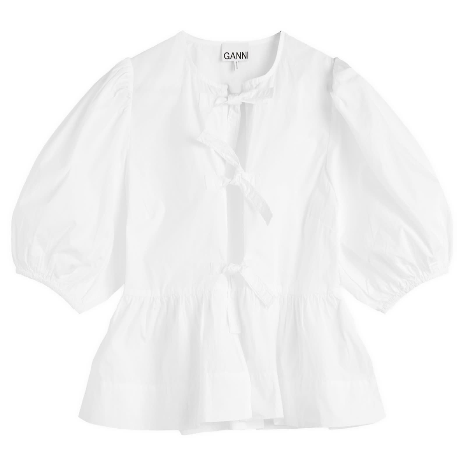 Ganni Women's Bright White Cotton Poplin Peplum Blouse