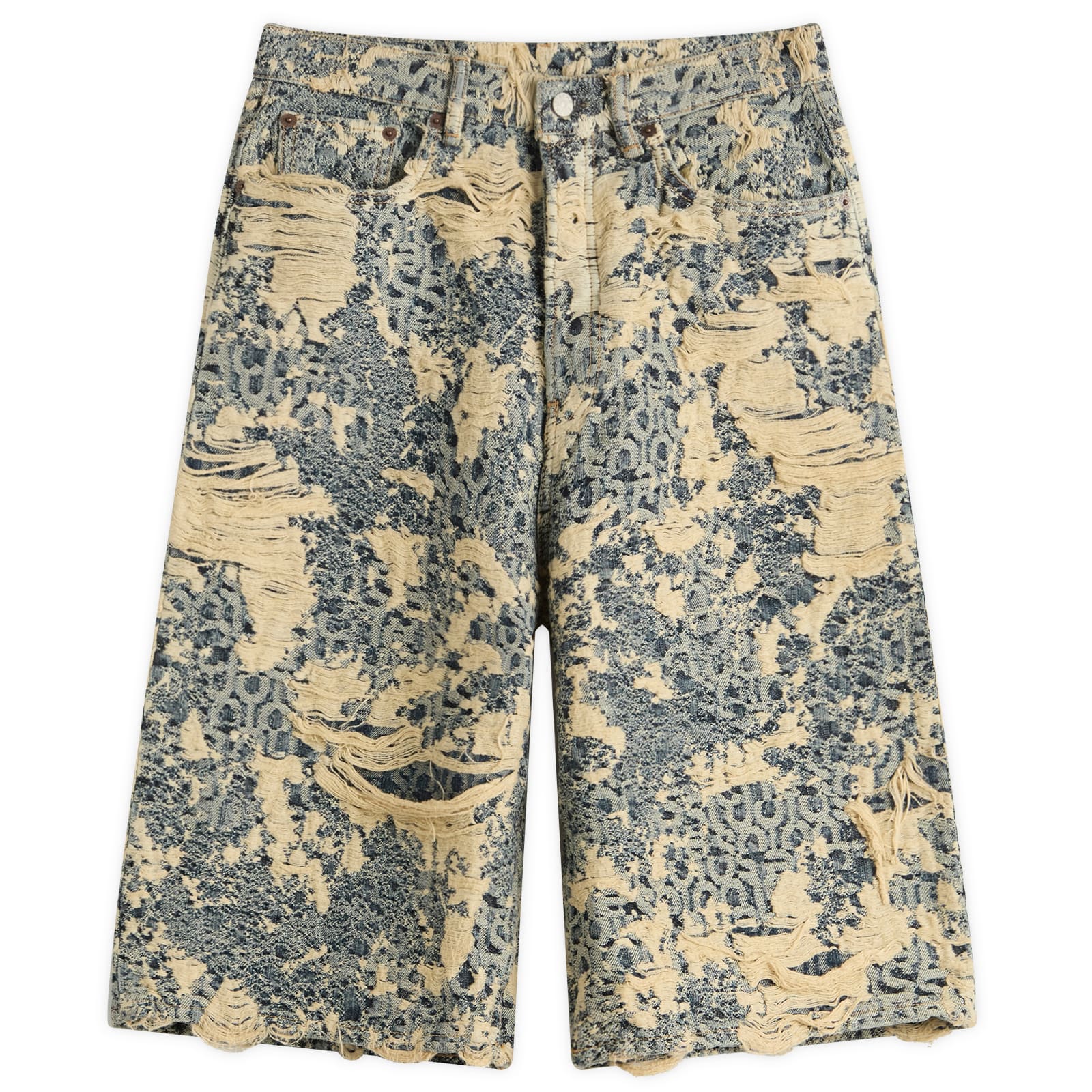 Acne Studios Men's Mid Blue Distressed Monogram Denim Shorts