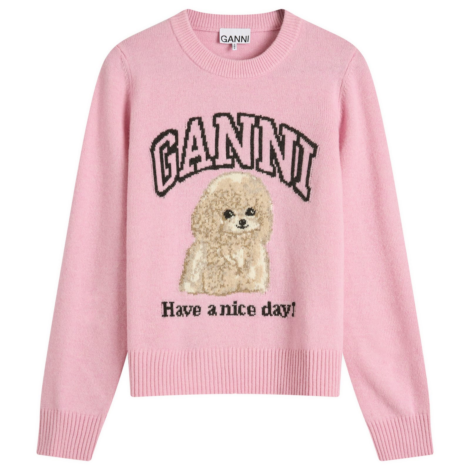 Ganni Women's Chalk Pink Graphic Wool Mix Poodle Crewneck