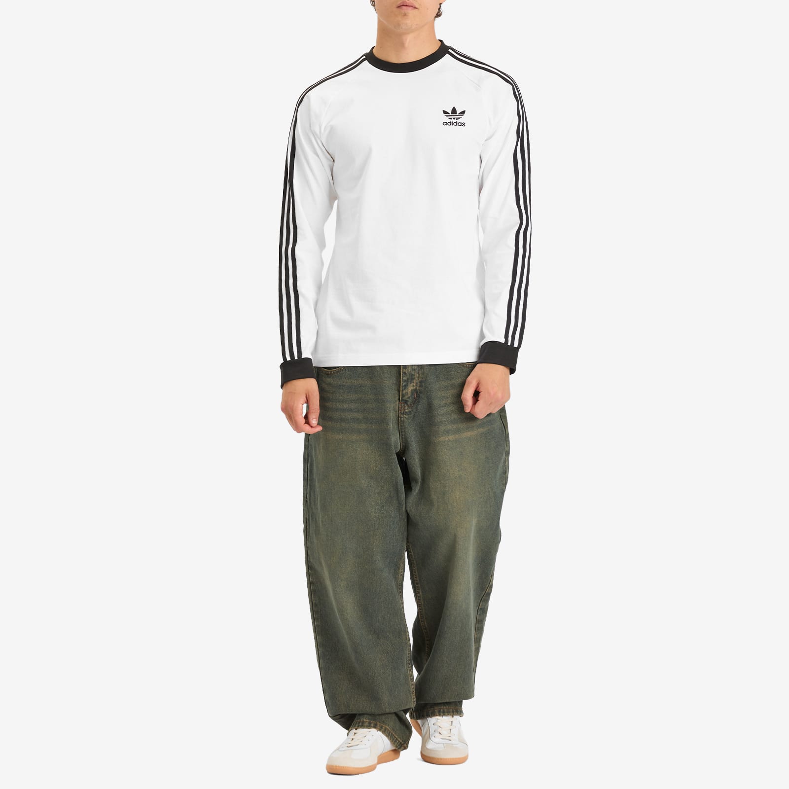 ◆adidas◆ 3S Long Sleeve Tee White IA4879 adidas Adicolor Classics 3-Stripes Long Sleeve Tee 'White