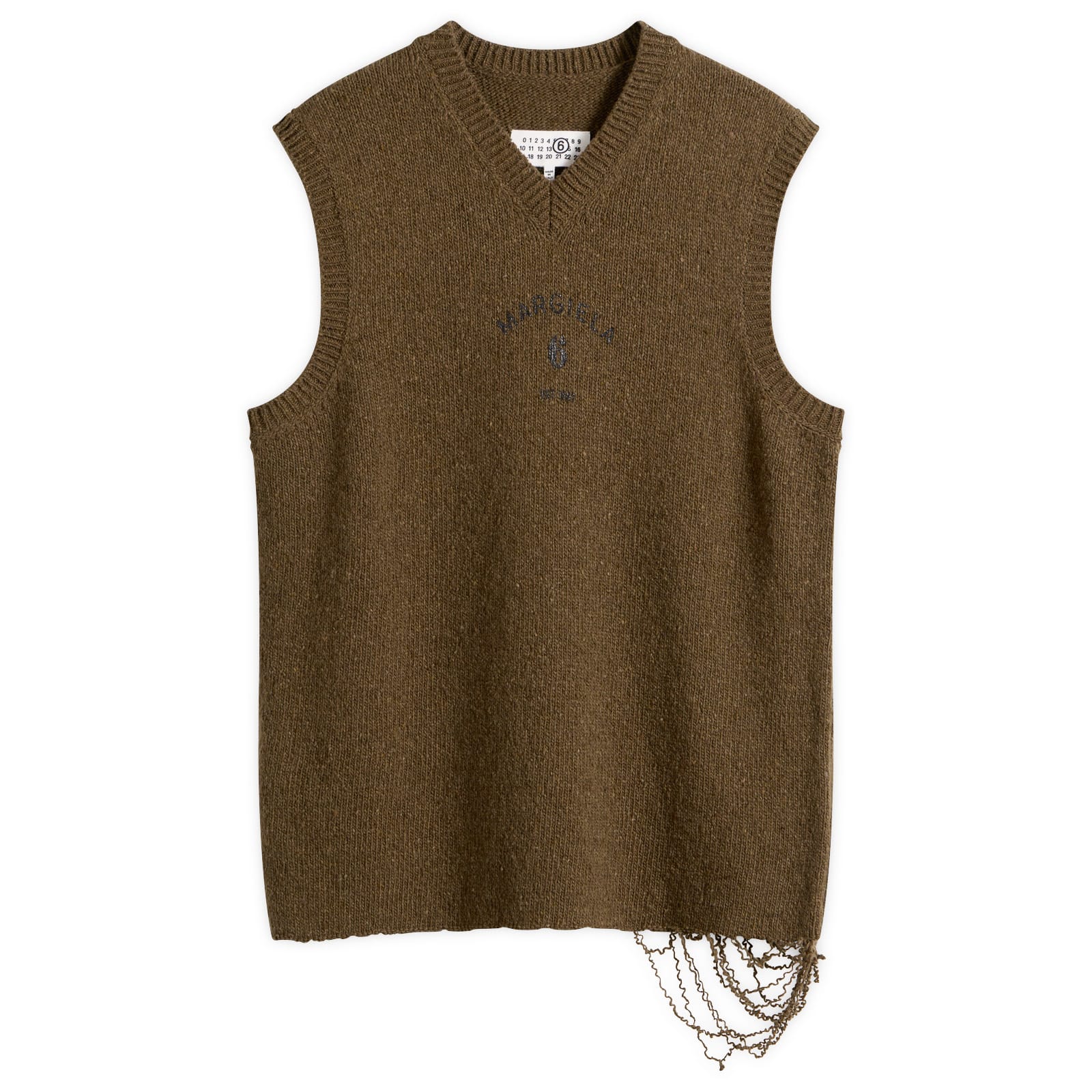 MM6 Maison Margiela Men's Knitted 6 Vest in Khaki-Black Print, Size Large