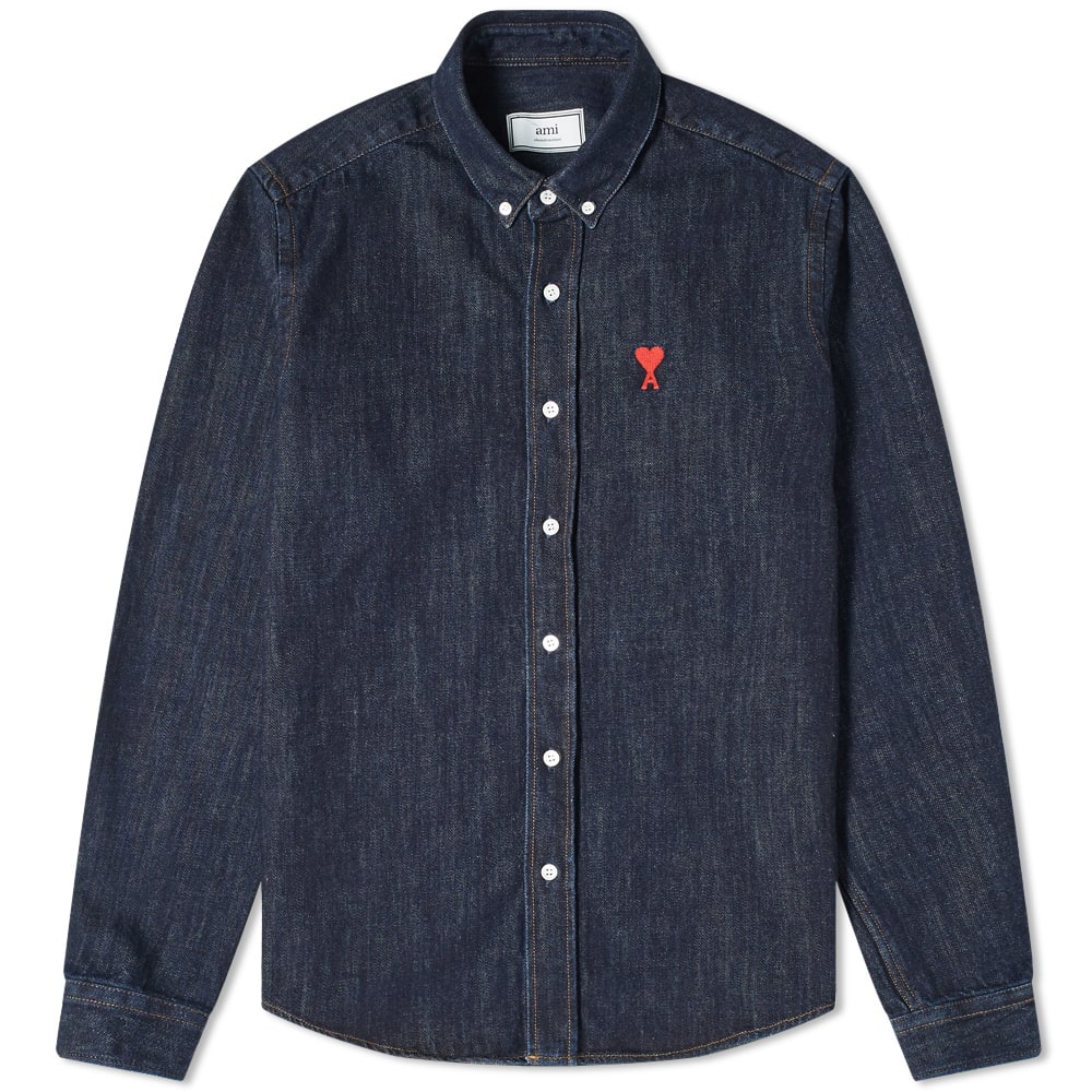 AMI Denim Heart Button Down Shirt 