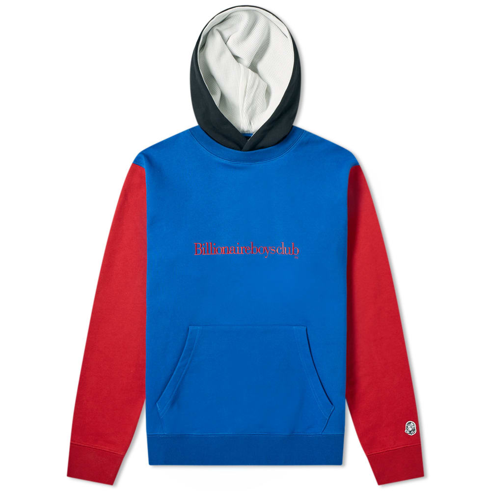 Bringing a retro appeal to streetwear culture, Billionaire Boys Club deliver this colourful hoody. Dressed in a bold colour block design, the cotton pullover is embroidered with BBC branding across the chest in a contrasting red, while the astronaut appliqué is worn proudly on the sleeve. Finished with a kangaroo pouch pocket, hood and ribbed trims, this piece will be a standout addition to your off-duty wardrobe.

100% Cotton
Loopback Jersey
Embroidered Branding
Astronaut Appliqué
Kangaroo Pouch Pocket
Ribbed Cuffs & Hem