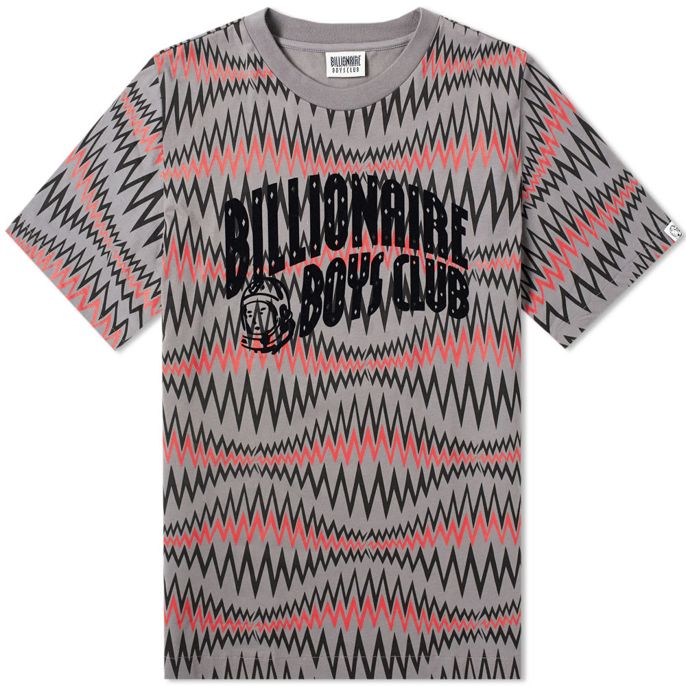 Riding sound waves this season, Pharrell and Nigo present this logo tee from their Billionaire Boys Club collection. Trimmed with a ribbed crewneck, the casual piece is adorned with an all-over red and black sound wave pattern, finished with the label's signature branding across the chest and to the reverse.

100% Cotton
Ribbed Crewneck
Printed Branding
Woven Brand Tab
