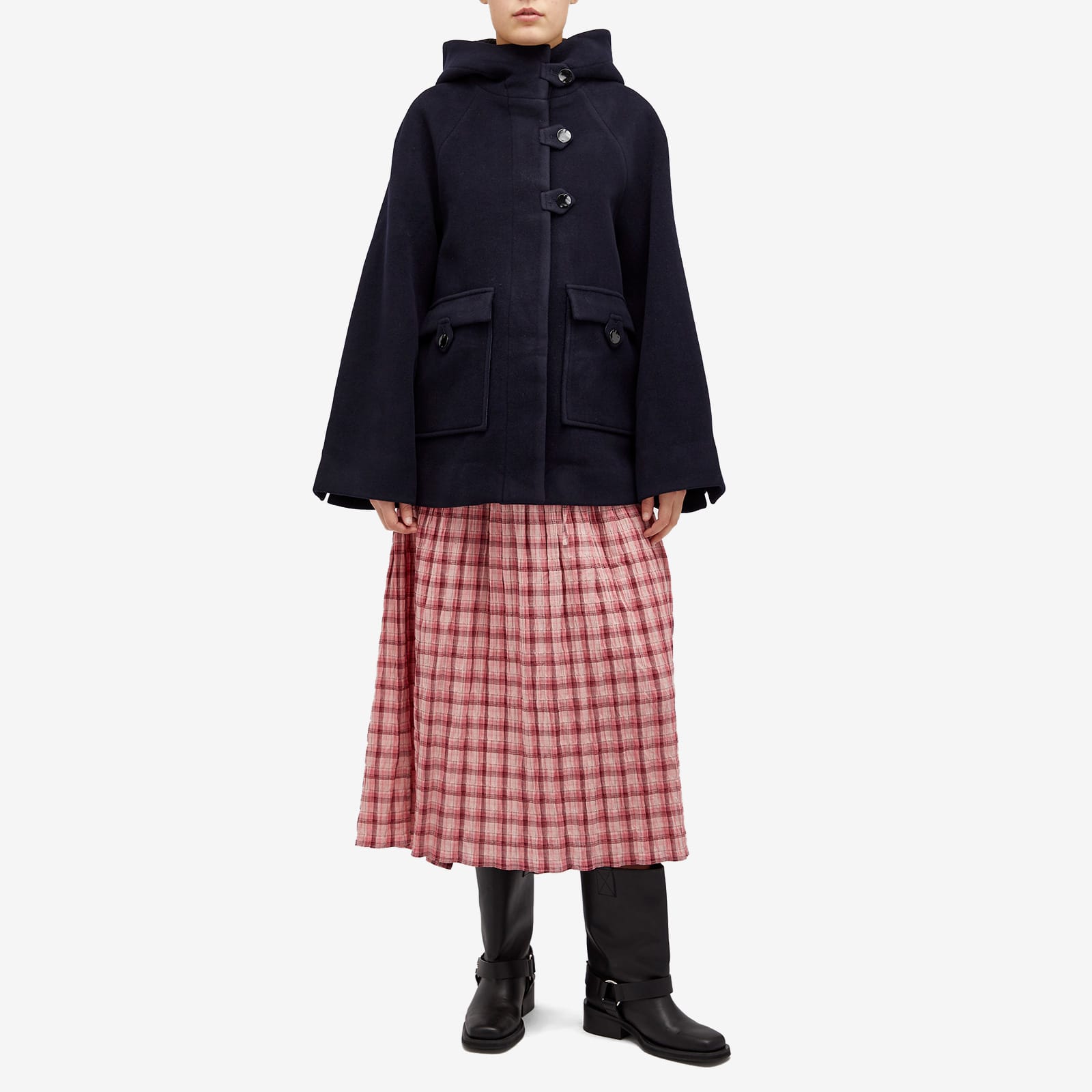 ★2024FW 新作★GANNI★Boiled Wool Sky Captain Sky Captain Boiled Wool Midi Jacket | GANNI