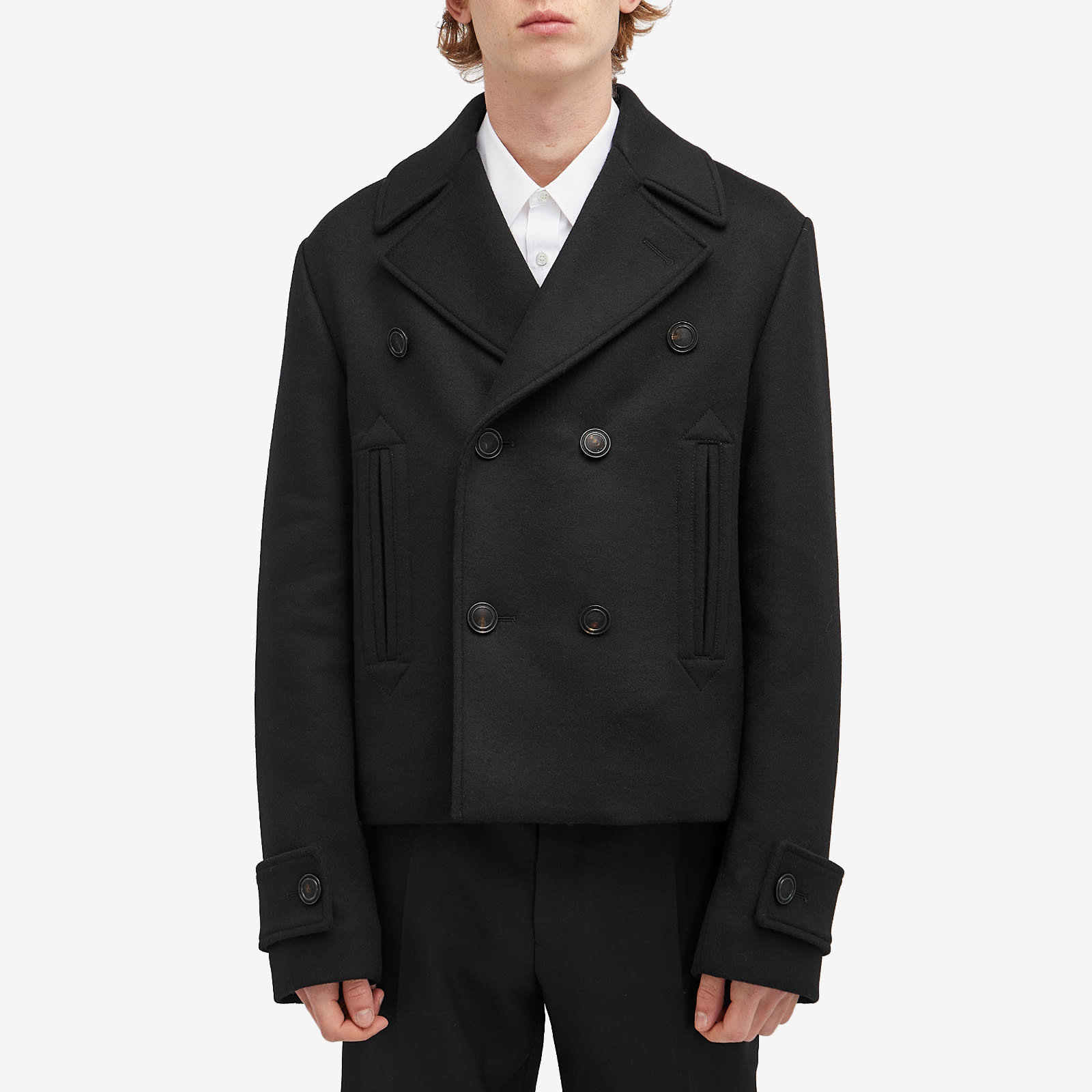 Alexander McQueen Men's Wool Felt Double Breasted Jacket Black