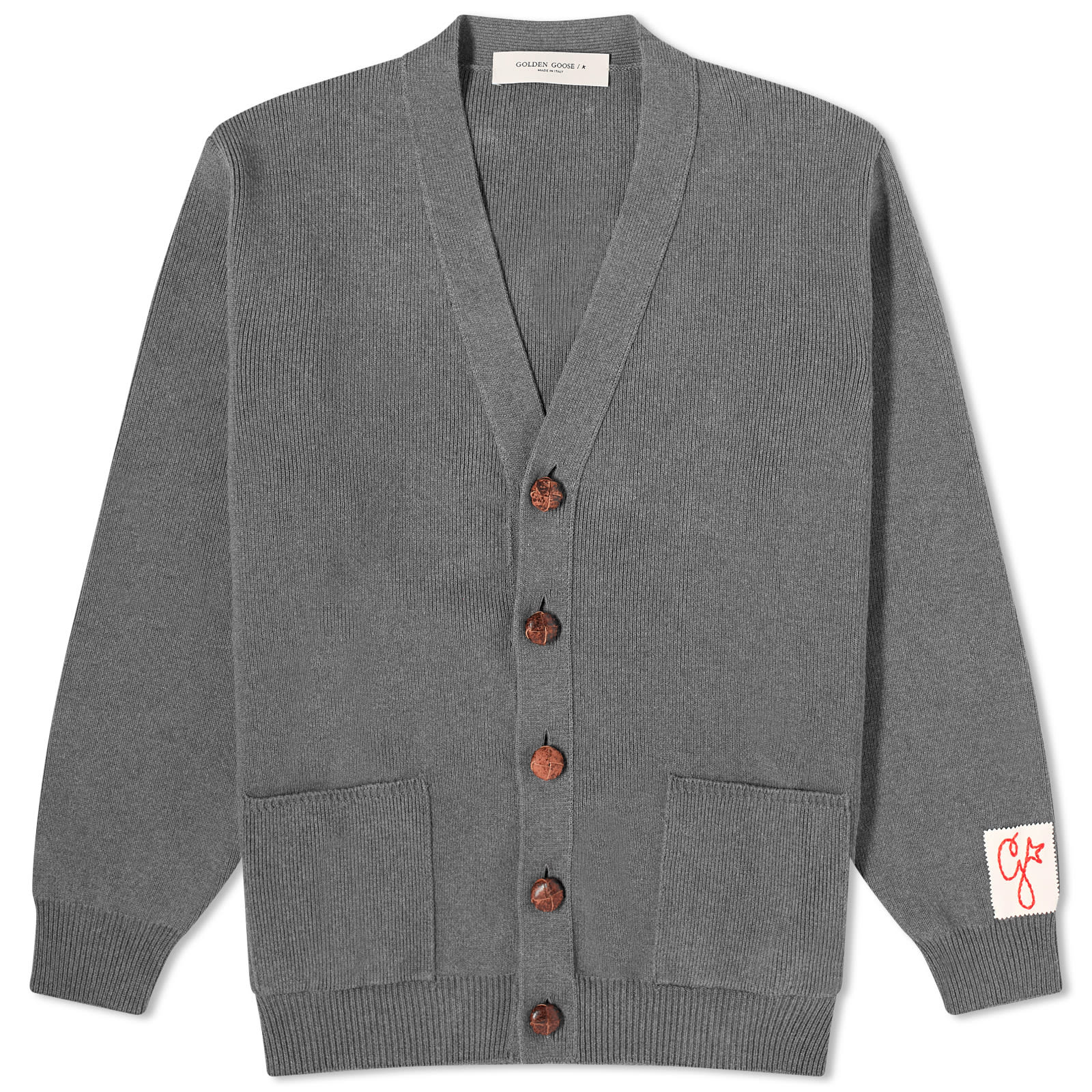 【関税込み】GOLDEN GOOSE Logo cardigan Golden Goose logo-print Knitted Cardigan | Grey | FARFETCH CA