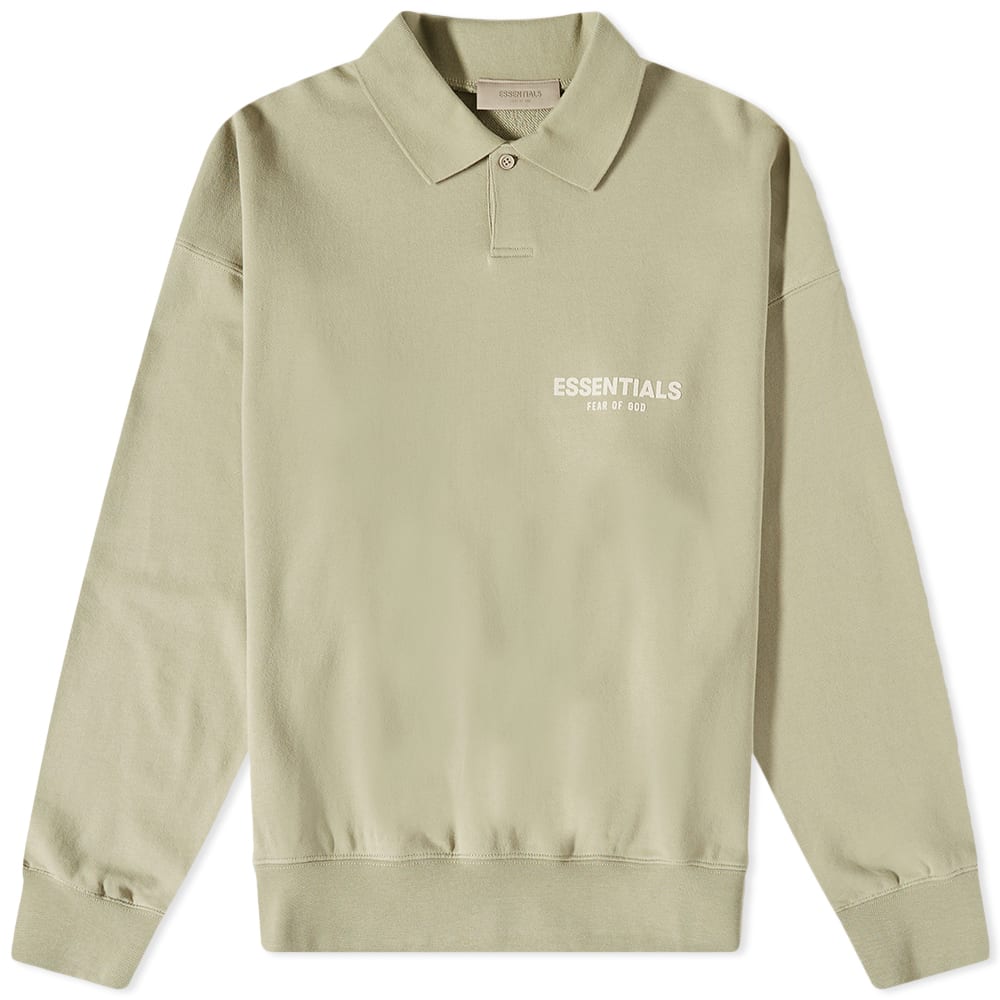 Fear of God ESSENTIALS Logo Long Sleeve Polo Seafoam | END. (CA)