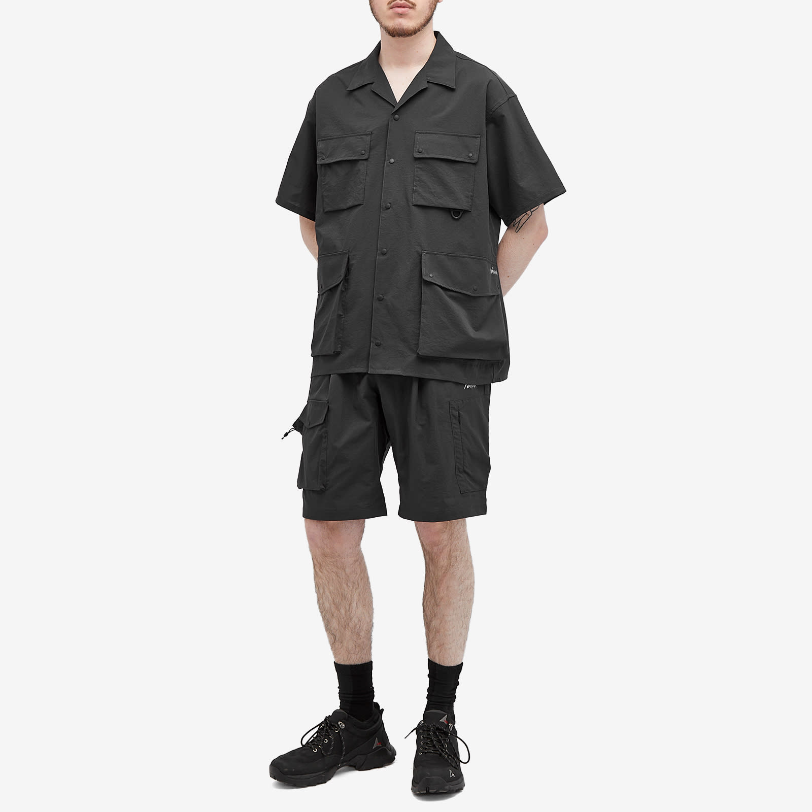 Nanga Men's Dot Air Utility Pocket Short Sleeve Shirt Black