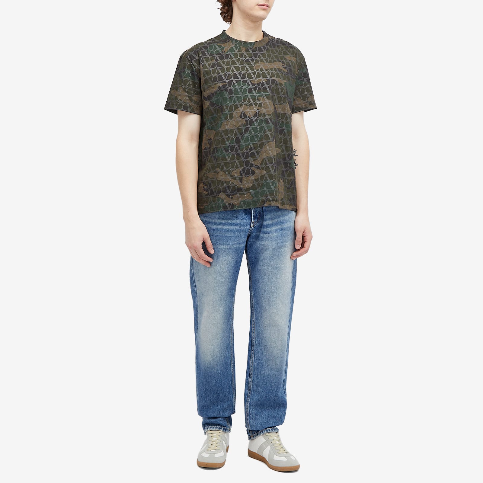 Valentino Men's V Logo Camo T Shirt Army - Curated Menswear