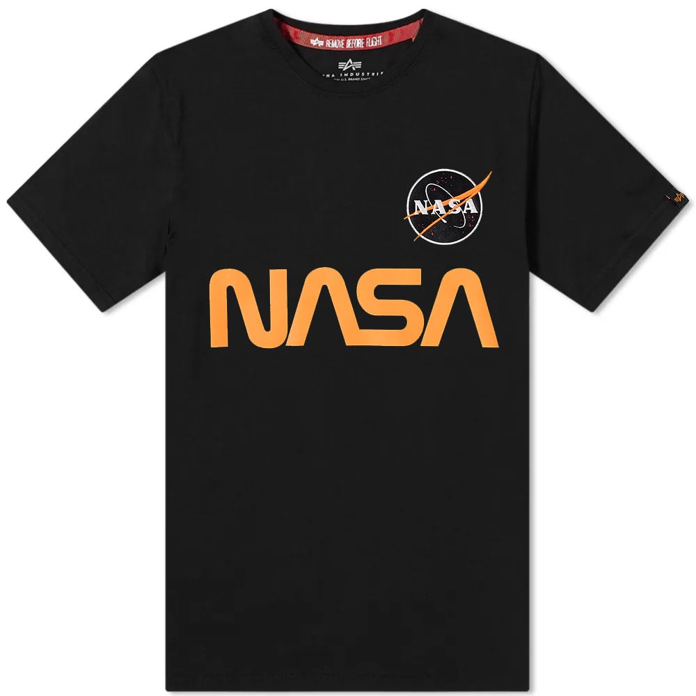 送料込★ALPHA INDUSTRIES★Tシャツ NASA Reflective Tシャツ Alpha Industries NASA Reflective T-Shirt Black & Orange