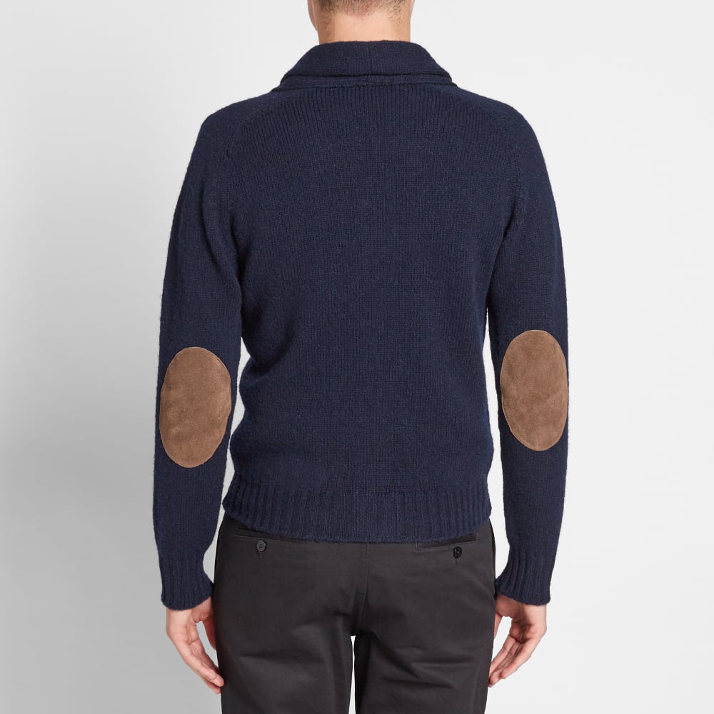 Jamieson's of Shetland Elbow Patch Shawl Collar Cardigan Dark Navy