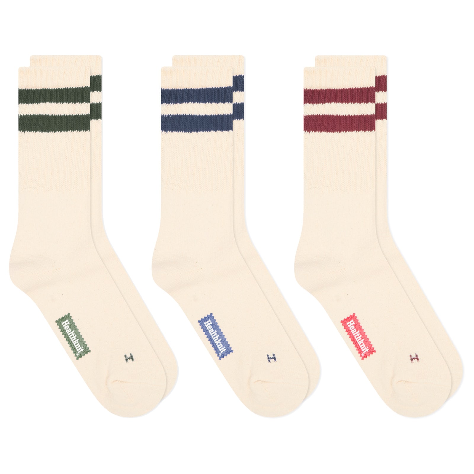 Healthknit — Healthknit Crew Sock - 3 Pack in Off White/Green/Navy/Burgundy