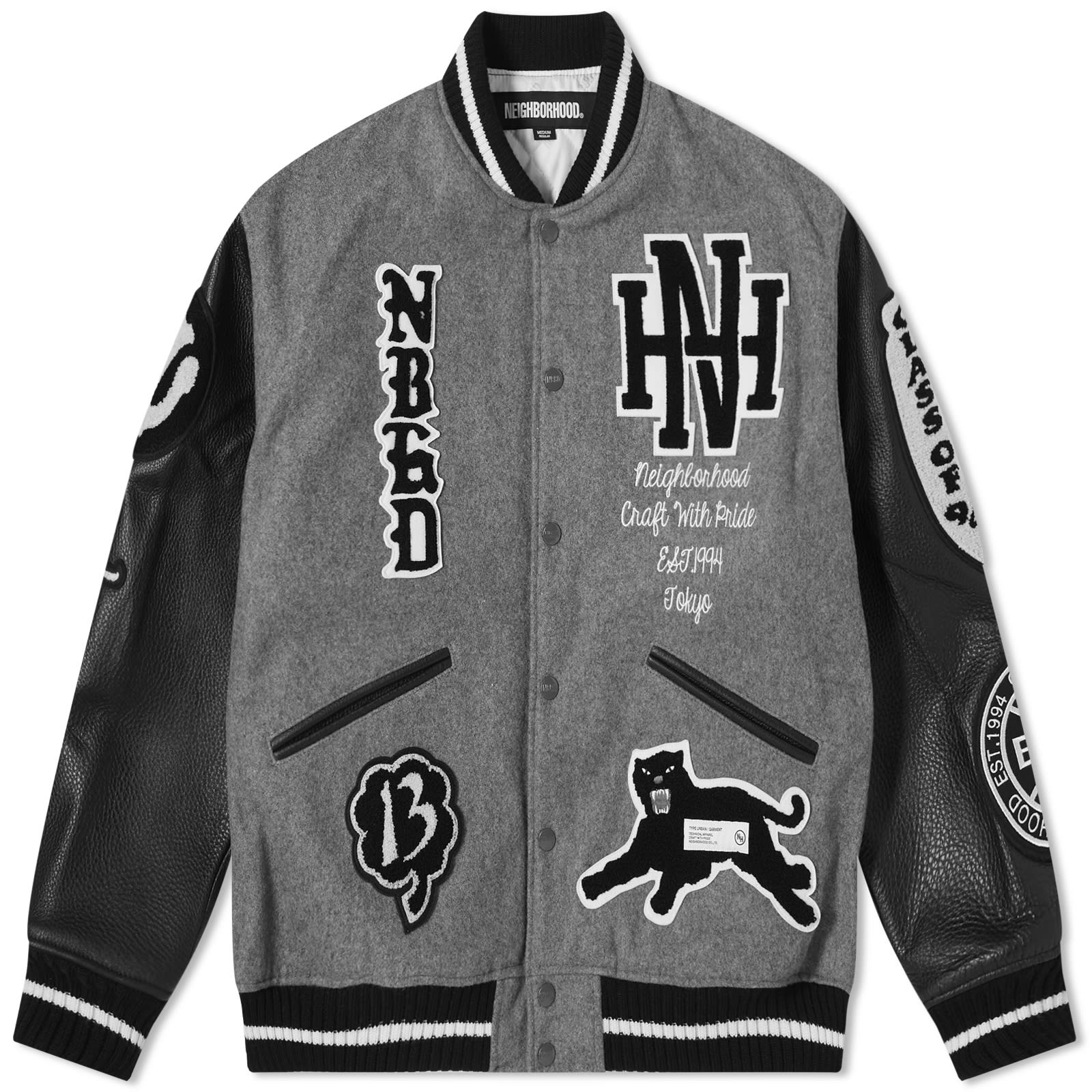 Neighborhood Stadium Wool Leather Varsity Jacket Grey END. (AU)