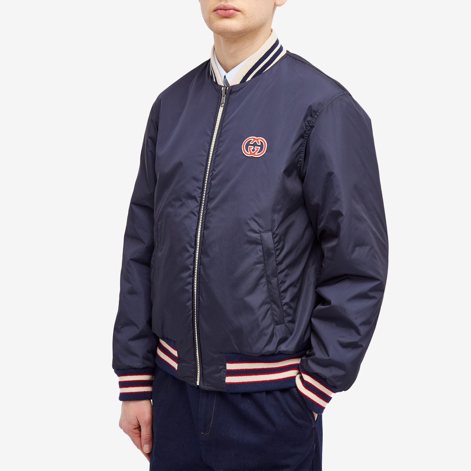 Gucci Men's Interlocking Logo Bomber Jacket Navy | 770283-ZAPA0