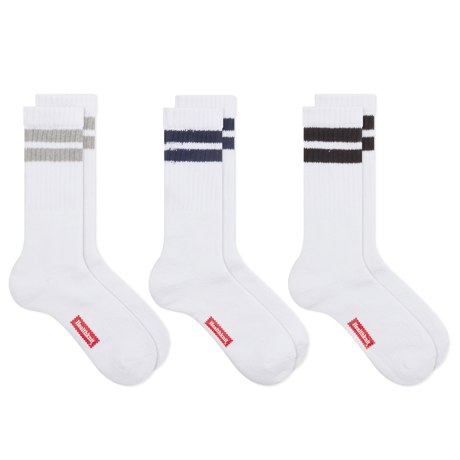 Healthknit — Healthknit Crew Sock - 3 Pack in White/Multi