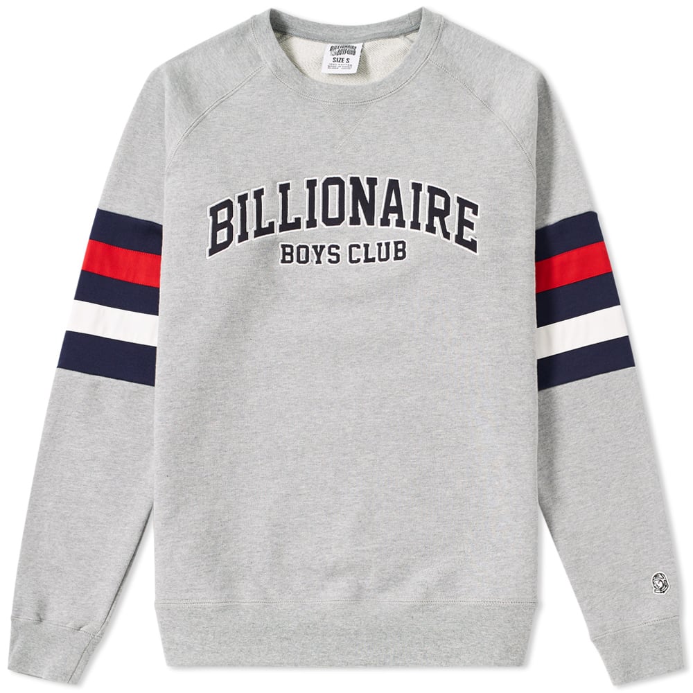 Masters of producing graphically balanced pieces, Japanese brand Billionaire Boys Club continue to create wearable pieces season after season. Launched by US musician Pharrell Williams and Japanese designer Nigo, this is a brand that thrives on bold and bright motifs.
The College Cut & Sew Crewneck has been cut from a pure loopback cotton jersey, making it an ideal go to layering piece this season. It comes styled in a sporting fashion with tri-colour striped to its sleeves and a bold  embroidered logo to the chest. 

100% Cotton
Loopback Jersey 
Ribbed Neckline with V Insert
Ribbed Cuffs & Hemline
Appliqued Patch to the Sleeve
Embroidered Logo to the Chest
Tri-Colour to the Sleeves