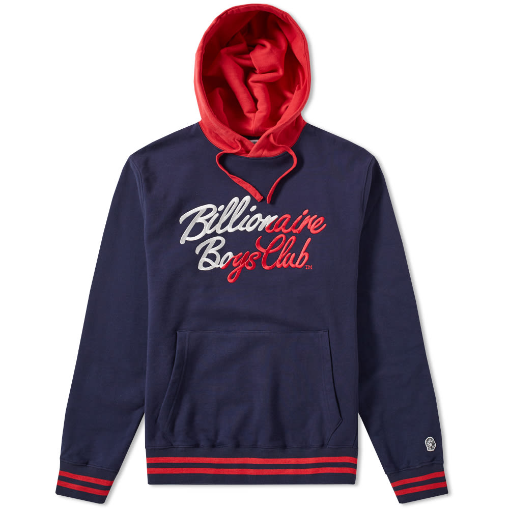 Masters of producing graphically balanced pieces, Japanese brand Billionaire Boys Club continue to create wearable pieces season after season. Launched by US musician Pharrell Williams and Japanese designer Nigo, this is a brand that thrives on bold and bright motifs.
The pure cotton Script Embroidered Popover Hoody comes decorated with a bold embroidered logo to the chest and a striped rib to its cuffs and hemline. This trusty piece of streetwear comes finished with a kangaroo pocket to the front and an appliqued patch to the sleeve. 

100% Cotton
Kangaroo Pocket to the Front 
Striped Ribbed Cuffs & Hemline 
Appliqued Patch to the Sleeve
Drawstring Adjustable Hood
Embroidered Logo to the Chest