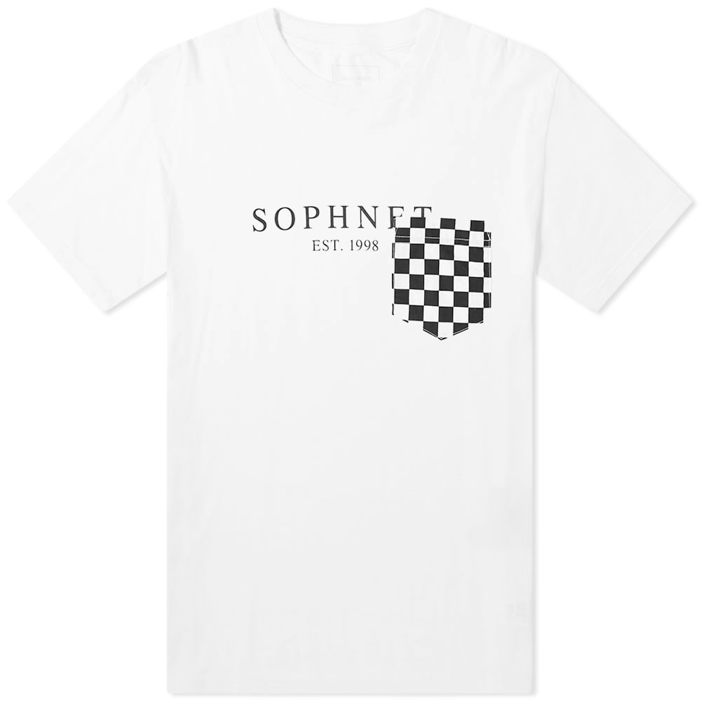 Used to represent their 20th anniversary, SOPHNET. details their plain black tee with a checked pocket at the chest, alongside bold branding to celebrate how far they’ve come. Made in Japan from pure cotton, the tee’s daring aesthetic is sure to stand out amongst your collection of simple staples.   100% Cotton Ribbed Crewneck Printed Branding Chest Patch Pocket Made in Japan