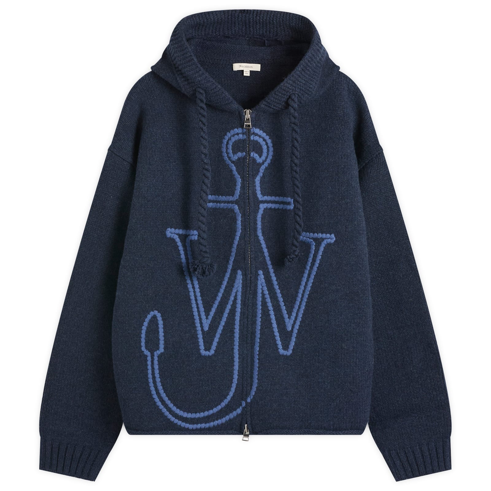 JW Anderson Anchor Embroidery Zipped Hoodie Steel Blue | END