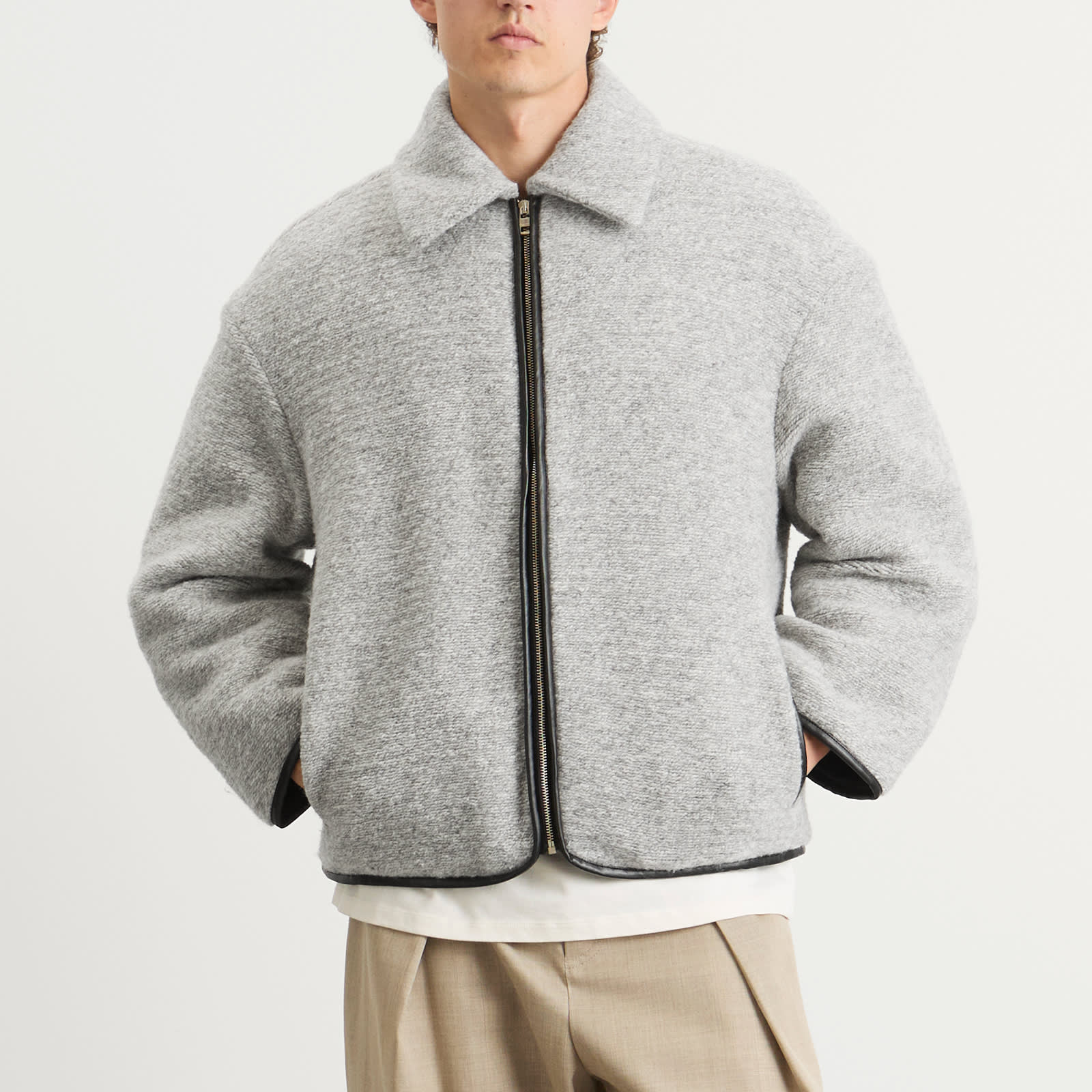 JW Anderson Men's Contrast Trim Casual Jacket Light Grey Melange