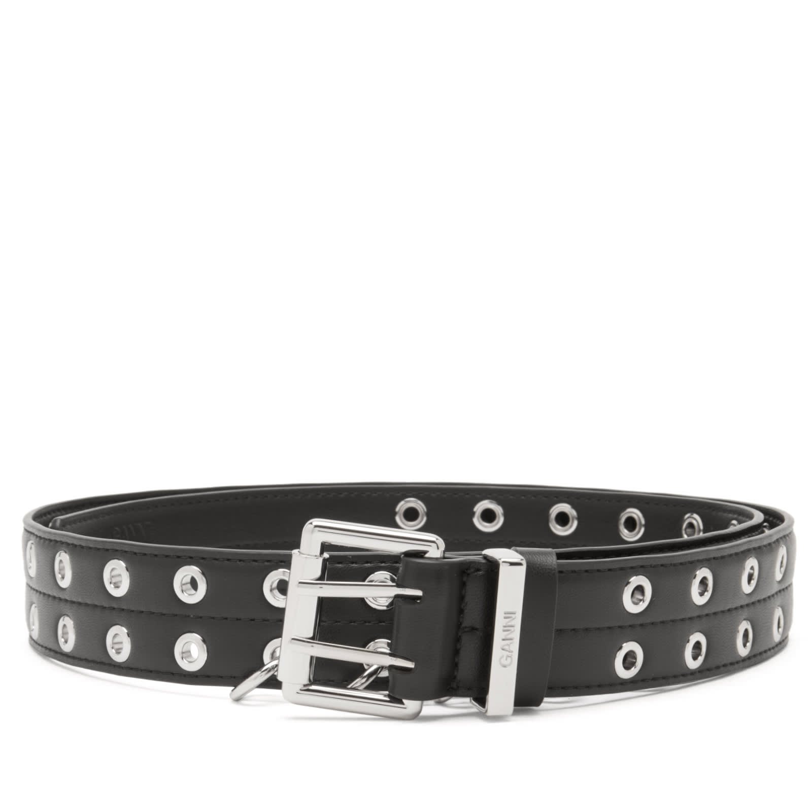 GANNI Women's Double Eyelet Belt in Black, Size X-Small 