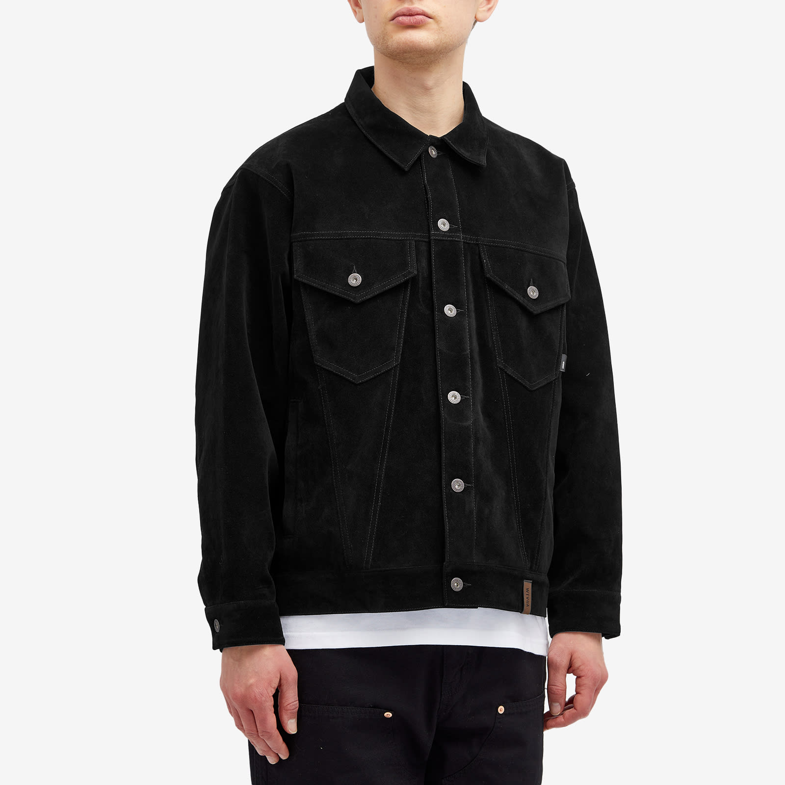 WTAPS Men's 01 Synthetic Suede Trucker Jacket Black - Curated Menswear