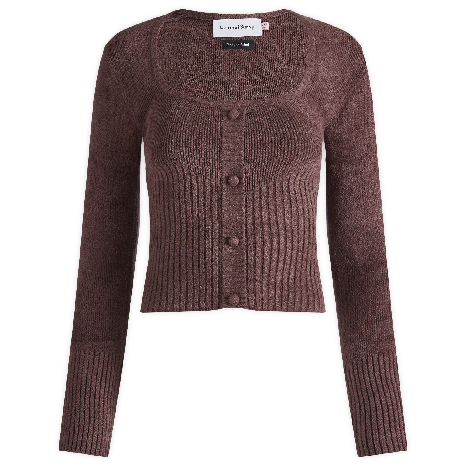 House Of Sunny Women's The Lounge Rib Knit Top in Brown, Size X-Large