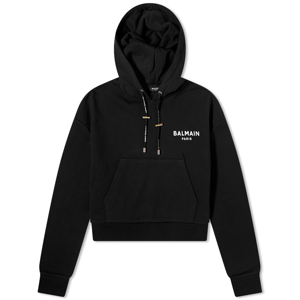 Flocked Logo Balmain Cropped Hoodie Balmain Flock Logo Cropped