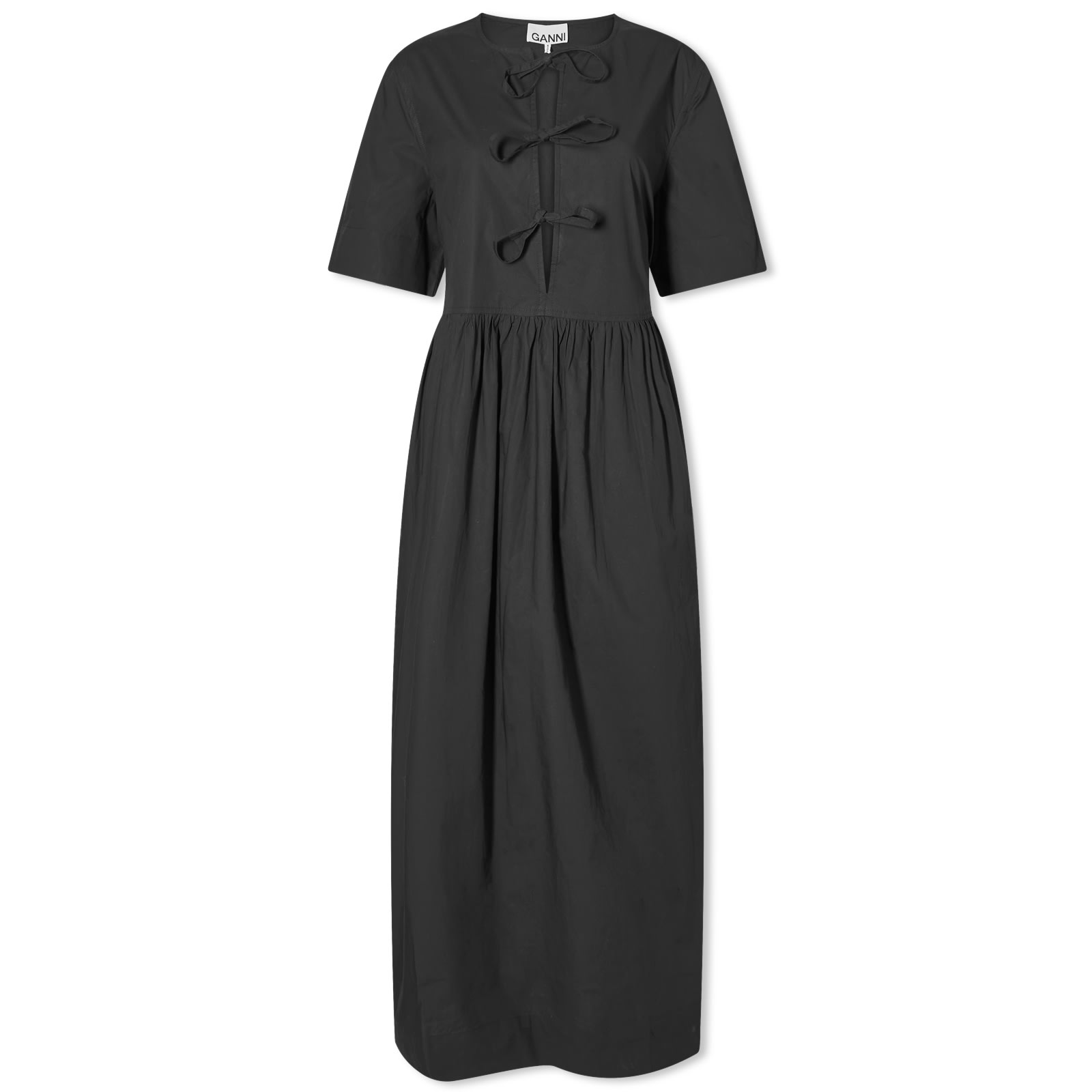 Ganni Cotton Poplin Long Tie String Dress Black END.