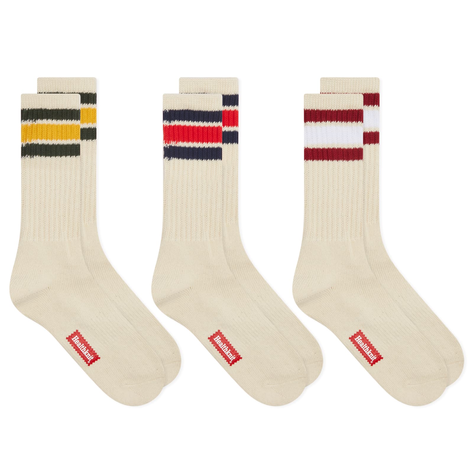 Healthknit — Healthknit Crew Sock - 3 Pack in Off White/Multi