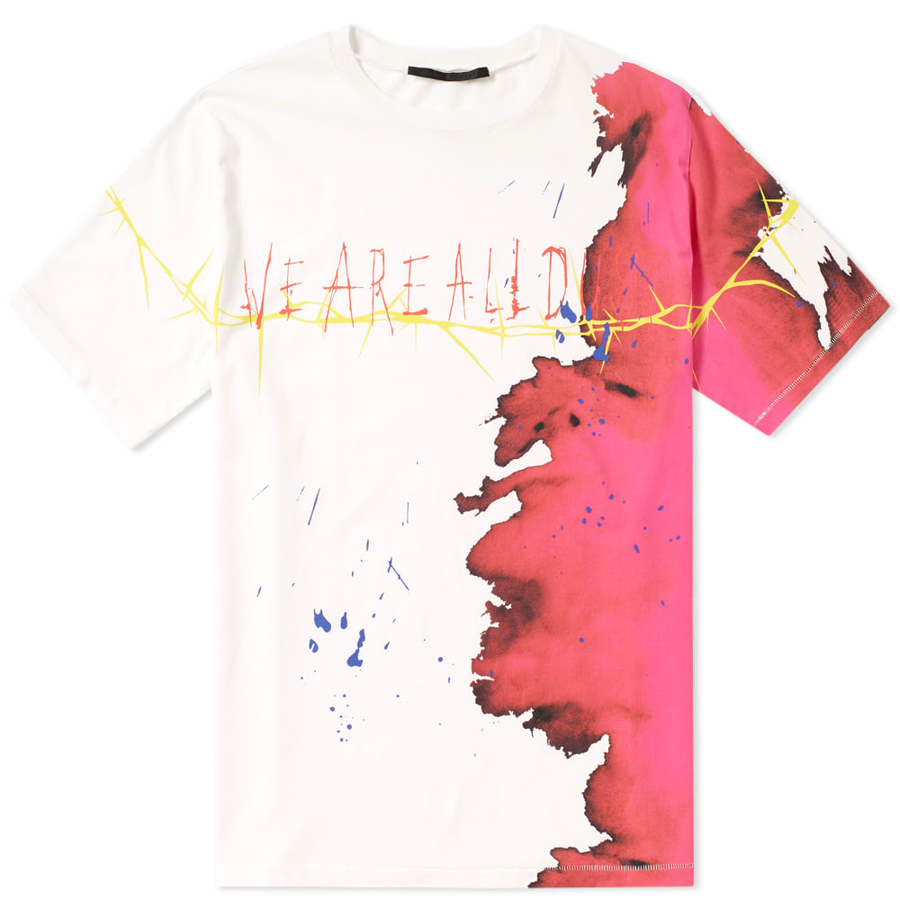 Haider Ackermann’s namesake line was founded in 2001, when it gained immediate recognition. Known for his modern and gender-ambiguous silhouettes, Ackermann balances fluid, angular lines and mixes tailored details with casual menswear styling.
The Rock Print Tee is styled simply with a ribbed crewneck collar and tonal stitching throughout. Cut from cotton, it has been decorated with colourful graphics and a ‘WE ARE ALL DUST’ slogan printed to the front. 

90% Cotton 10% Cashmere
Rib Knit Crewneck Collar 
Graphic Print to the Front
Tonal Stitching
Made in Portugal