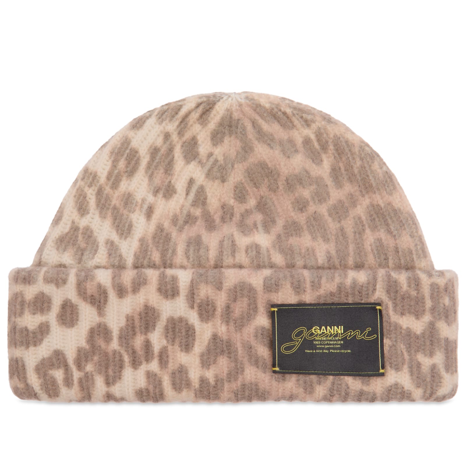 Ganni Women's Leopard Graphic Wool Mix Beanie